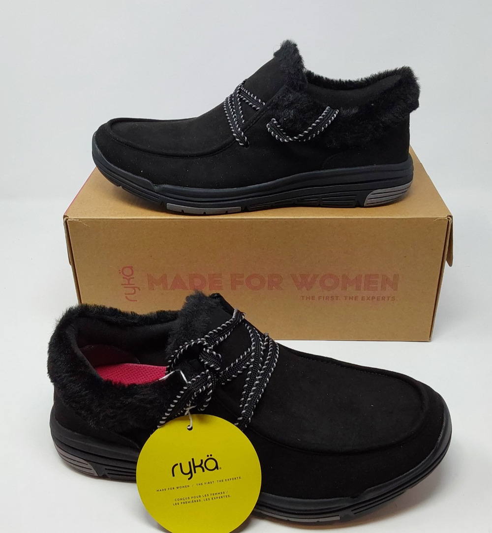 Ryka Avid Womens 8M Black Faux Fur Suede Walking Shoes J0800F1003 New Box